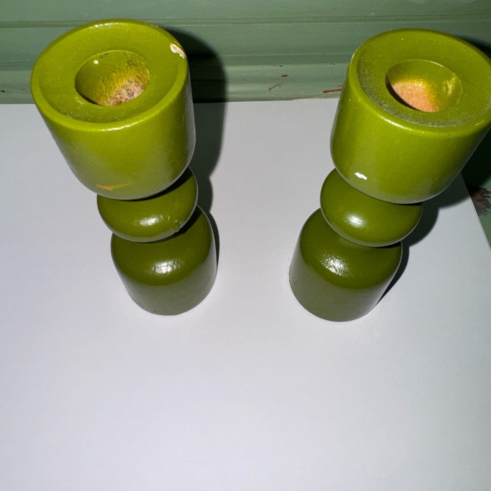 Vintage Retro MCM Wooden Candle Stick Holders - Picture 3 of 4